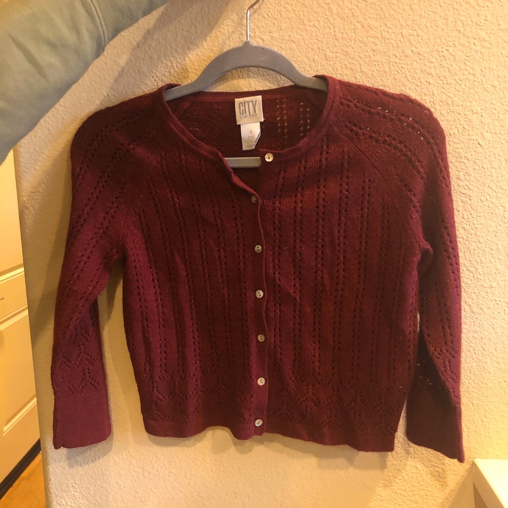 DKNY red sweater cardigan